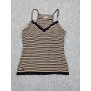 Lauren Ralph Lauren Camisole Womens Medium Black Tan Striped Lace Trim Tank Top